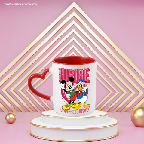 Cana Cu Zambete si Prietenie – Mickeysi Donald Ceramica, 330ML, cu Maner Inima Rosie [1]