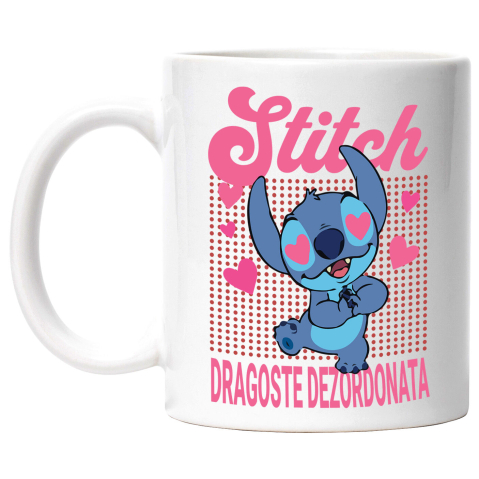 Cana Cu Zambetul Indragostit al lui Stitch Ceramica, 330ML, cu Maner Alb [0]