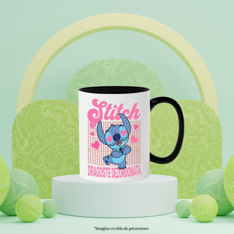 Cana Cu Zambetul Indragostit al lui Stitch Ceramica, 330ML, cu Maner Negru [2]