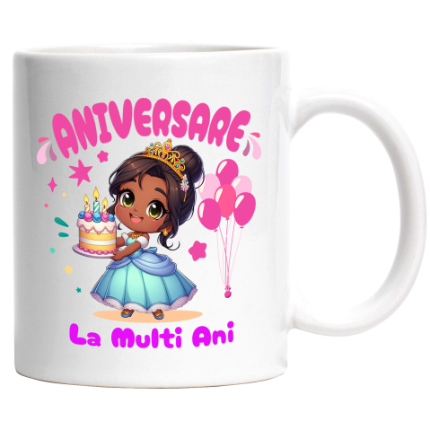 Căni - Cana Cu Zi de Nastere Regală cu Cadouri Tiana Ceramica, 330ML, cu Maner Alb