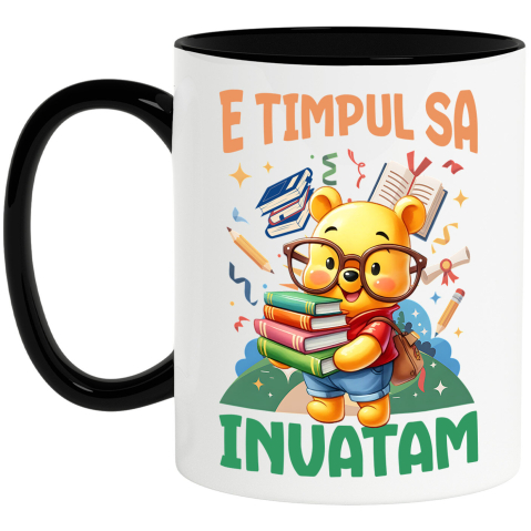 Educatie - Cana Cu Zile de Distractie si Invatare cu Winnie Ceramica, 330ML, cu Maner Negru