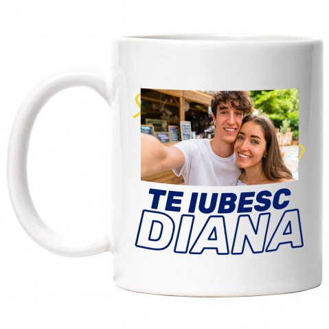 Cani Personalizate - Cana Dedicatie Romantica, Iubire, Nume Personalizat, Valentine's day cu Maner si Interior Alb