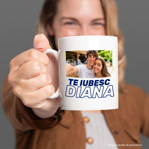 Cana Dedicatie Romantica, Iubire, Nume Personalizat, Valentine's day cu Maner si Interior Alb [1]