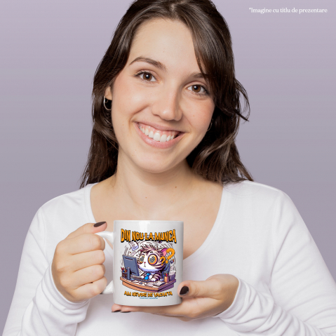 Cana din nou la munca pisica la birou work from home, 330ml, Ceramic cu Maner Alb [1]