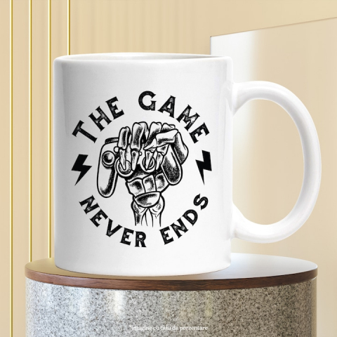 Cana Gamer, Jocul nu Se Termina Niciodata, Controller, Joystick, Skelet, The Game Never Ends, Ceramica , 330 ml, Multicolor cu maner Alb [3]