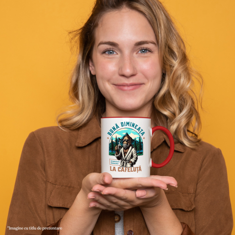 Cana Gorila in halat savurand cafeaua de dimineata, 330ml, Ceramic cu Maner Rosu [1]