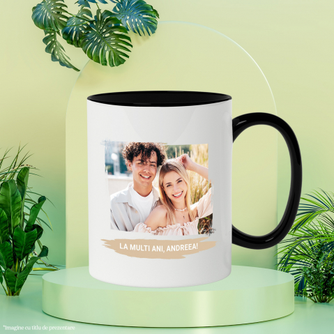 Cana Imagine Personalizata cadru dreptunghi Valentine's Day, Cadou Special cu Maner si Interior Negru [2]