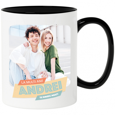 Cani Personalizate - Cana Imagine Personalizata , Text, cadru dreptunghi Valentine's Day Cadou Special cu Maner si Interior Negru
