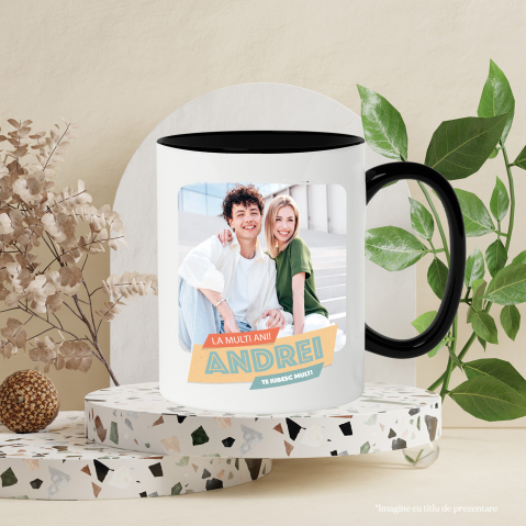 Cana Imagine Personalizata , Text, cadru dreptunghi Valentine's Day Cadou Special cu Maner si Interior Negru [2]