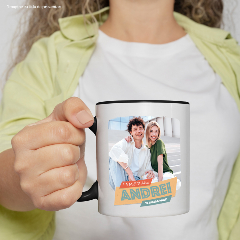 Cana Imagine Personalizata , Text, cadru dreptunghi Valentine's Day Cadou Special cu Maner si Interior Negru [1]