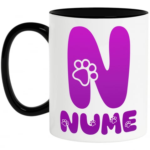 Cani Personalizate - Cana Iubitorii De Animale, Laubuta, Text Personalizat, Culoare Mov, Caine, Cu Litera, 330ML, Ceramica, Cu Maner si Interior Negru