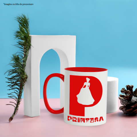 Cana Iubitorii De Basme magice, Printesa, Unicorn, Text Nume Personalizat, copii, Culoare Rosu, Cu Litera, 330ML, Ceramica, Cu Maner si Interior Rosu [2]