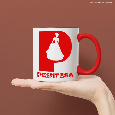 Cana Iubitorii De Basme magice, Printesa, Unicorn, Text Nume Personalizat, copii, Culoare Rosu, Cu Litera, 330ML, Ceramica, Cu Maner si Interior Rosu [1]