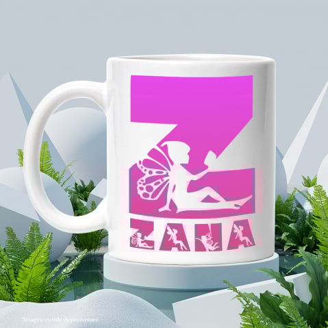 Cana Iubitorii De Basme Magice, Zana Cu aripi, Text Nume Personalizat, Culoare Roz, Cu Litera, 330ML, Ceramica, Cu Maner si Interior Alb [2]