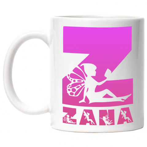 Copii - Cana Iubitorii De Basme Magice, Zana Cu aripi, Text Nume Personalizat, Culoare Roz, Cu Litera, 330ML, Ceramica, Cu Maner si Interior Alb