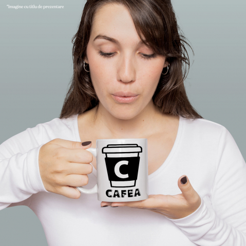 Cana Iubitorii De Bautura cafea, Energie Boabe, Text Nume Personalizat, Culoare Negru, Cu Litera, 330ML, Ceramica, Cu Maner si Interior Alb [1]