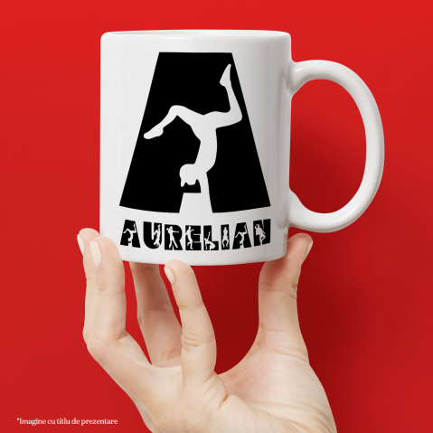 Cana Iubitorii De Dans Breakdance, Text Nume Personalizat, Copii, Culoare Negru, Cu Litera, 330ML, Ceramica, Cu Maner si Interior Alb [1]