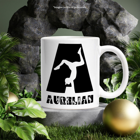 Cana Iubitorii De Dans Breakdance, Text Nume Personalizat, Copii, Culoare Negru, Cu Litera, 330ML, Ceramica, Cu Maner si Interior Alb [2]