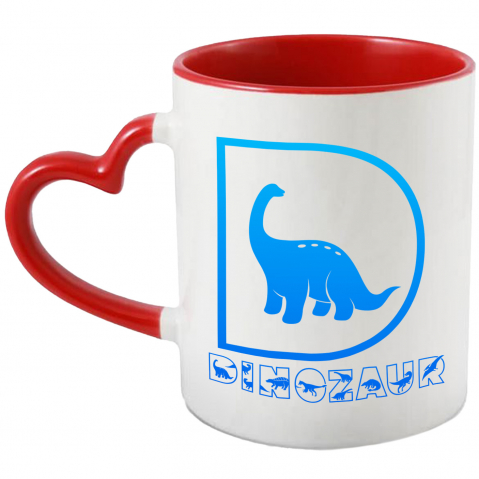Cani Personalizate - Cana Iubitorii De Dinozauri, Animal, Text Personalizat, Culoare Albastru,Copii, Cu Litera, 330ML, Ceramica, Cu Maner Inima Rosie si Interior Rosu