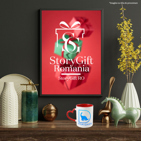 Cana Iubitorii De Dinozauri, Animal, Text Personalizat, Culoare Albastru,Copii, Cu Litera, 330ML, Ceramica, Cu Maner Inima Rosie si Interior Rosu [3]