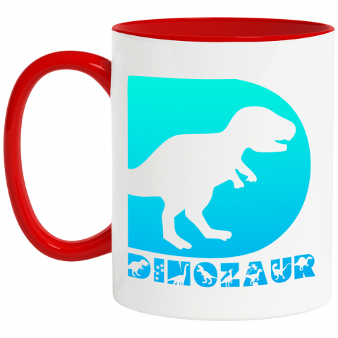Cani Personalizate - Cana Iubitorii De Dinozauri, Animal, Text Personalizat, Culoare Verde Gradient,Copii, Cu Litera, 330ML, Ceramica, Cu Maner si Interior Rosu