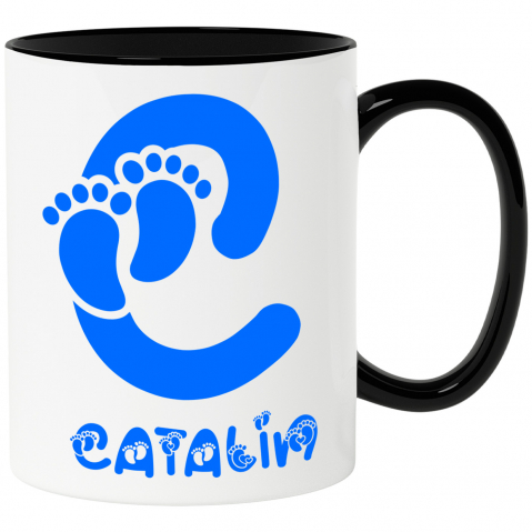 Copii - Cana Iubitorii De Familie, Nou Nascut, Unicorn, Text Nume Personalizat, copii, Culoare Albastru, Cu Litera, 330ML, Ceramica, Cu Maner si Interior Negru