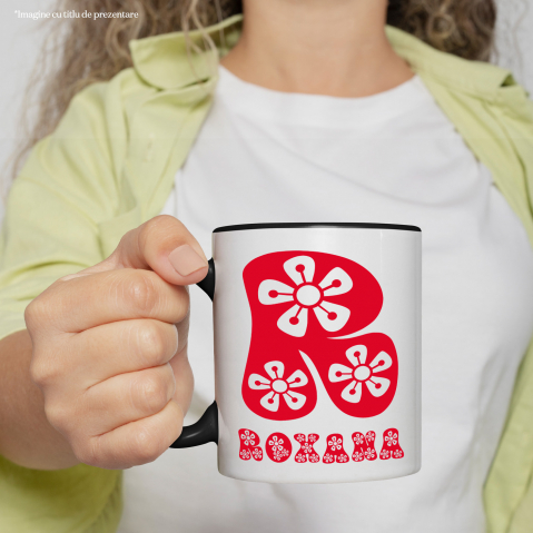 Cana Iubitorii De Flori, Natura, Text Nume Personalizat, Dragoste,Copii, Culoare Rosu, Cu Litera, 330ML, Ceramica, Cu Maner si Interior Negru [1]