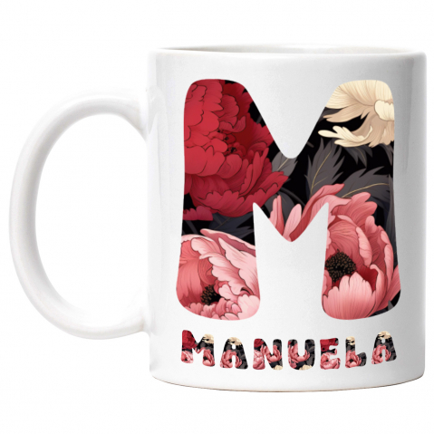 Flori - Cana Iubitorii De Flori, Natura, Text Nume Personalizat, Dragoste, Culoare Multicolor, Cu Litera, 330ML, Ceramica, Cu Maner si Interior Alb