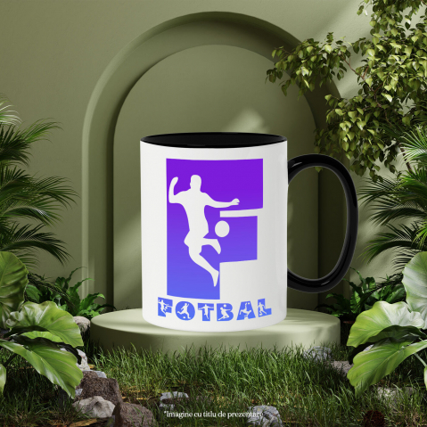 Cana Iubitorii De Fotbal, Minge, Silueta Sportiv, Text Nume Personalizat, Copii, Culoare Albastru, Cu Litera, 330ML, Ceramica, Cu Maner si Interior Negru [2]