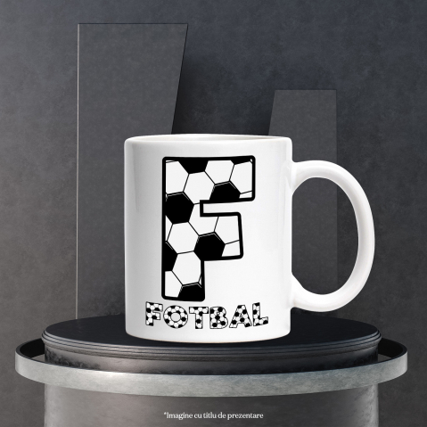 Cana Iubitorii De Fotbal, Minge, Sport, Text Nume Personalizat, Copii, Culoare Alb Negru, Cu Litera, 330ML, Ceramica, Cu Maner si Interior Alb [2]