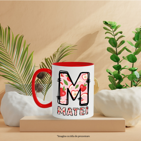 Cana Iubitorii De Fruct mar, sanatate, Text Nume Personalizat, Multicolor, Cu Litera, 330ML, Ceramica, Cu Maner si Interior Rosu [2]