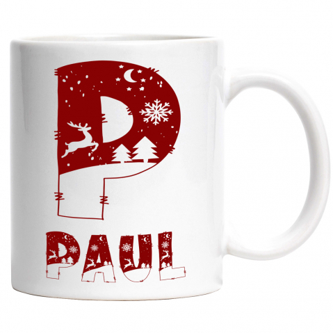 Craciun - Cana Iubitorii De Iarna, Cangur, Fulgi De Nea, Text Nume Personalizat, Copii, Culoare Rosu, Cu Litera, 330ML, Ceramica, Cu Maner si Interior Alb