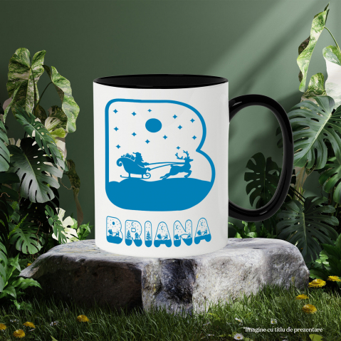 Cana Iubitorii De Iarna, Mos Craciun, Text Nume Personalizat, Copii, Culoare Albastru, Cu Litera, 330ML, Ceramica, Cu Maner si Interior Negru [2]