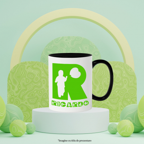 Cana Iubitorii De Joc Afara, Zmeu, Parinte, Text Nume Personalizat, copii, Culoare Verde, Cu Litera, 330ML, Ceramica, Cu Maner si Interior Negru [2]