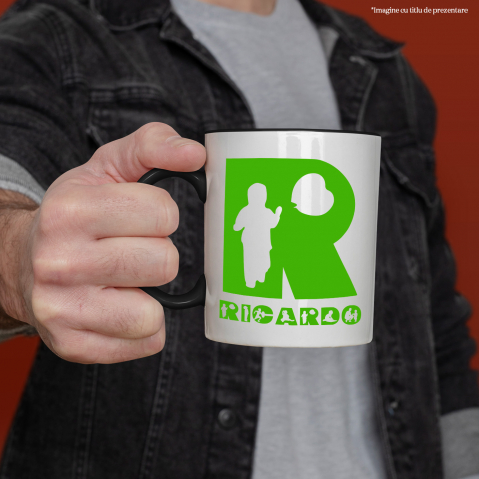 Cana Iubitorii De Joc Afara, Zmeu, Parinte, Text Nume Personalizat, copii, Culoare Verde, Cu Litera, 330ML, Ceramica, Cu Maner si Interior Negru [1]