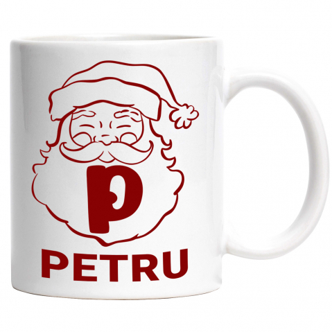 Craciun - Cana Iubitorii De Mos Craciun, Portret, Text Nume Personalizat, Copii, Culoare Rosu, Cu Litera, 330ML, Ceramica, Cu Maner si Interior Alb