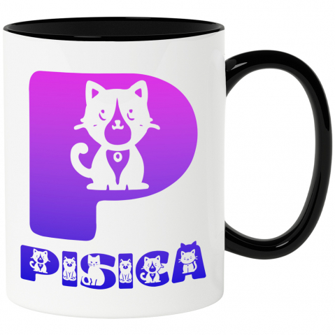 Cani Personalizate - Cana Iubitorii De Pisici, Animal Blanos, Text Personalizat, Culoare Mov Gradient,Copii, Cu Litera, 330ML, Ceramica, Cu Maner si Interior Negru