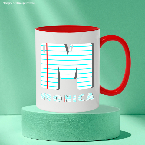 Cana Iubitorii De Scoala, Educatie, Text Nume Personalizat, Copii, Foaie caiet, Cu Litera, 330ML, Ceramica, Cu Maner si Interior Rosu [2]