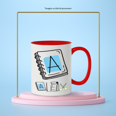 Cana Iubitorii De Scoala, Pachet Mancare, Text Nume Personalizat, Copii, Culoare Negru, Cu Litera, 330ML, Ceramica, Cu Maner si Interior Rosu [2]