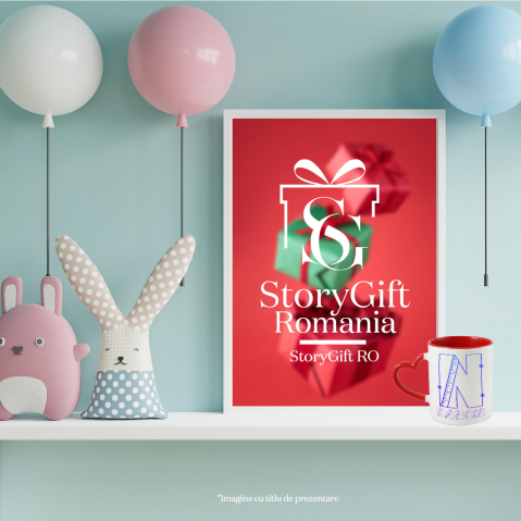 Cana Iubitorii De Scoala, Rigla, Text Nume Personalizat, Copii, Culoare Albastru Gradient, Cu Litera, 330ML, Ceramica, Cu Maner Inima Rosie si Interior Rosu [3]