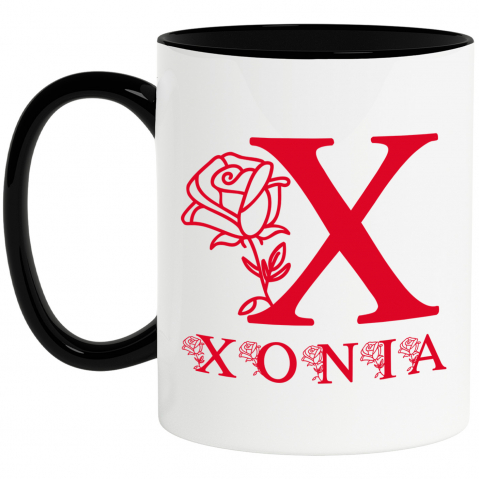 Flori - Cana Iubitorii De Trandafiri, Flori, Text Nume Personalizat, Valentine's Day, Culoare Rosu, Cu Litera, 330ML, Ceramica, Cu Maner si Interior Negru