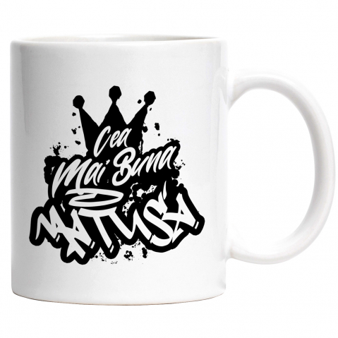 Maner Alb - Cana Pentru Cea Mai Buna Matusa, Apreciere, Cadou, Rasplata, Multumire, 330ml, Ceramic cu Maner Alb