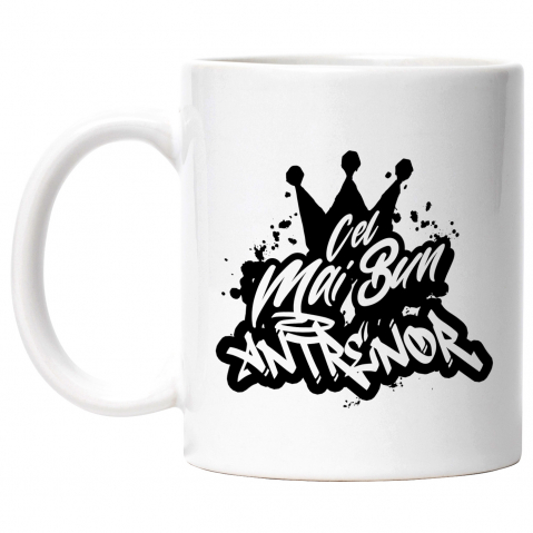 Maner Alb - Cana Pentru Cel Mai Bun antrenor, Apreciere, Cadou, Rasplata, Multumire, 330ml, Ceramic cu Maner Alb