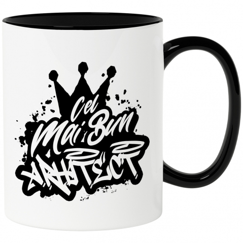 Maner Negru - Cana Pentru Cel Mai Bun arhitect, Apreciere, Cadou, Rasplata, Multumire, 330ml, Ceramica cu Maner Negru