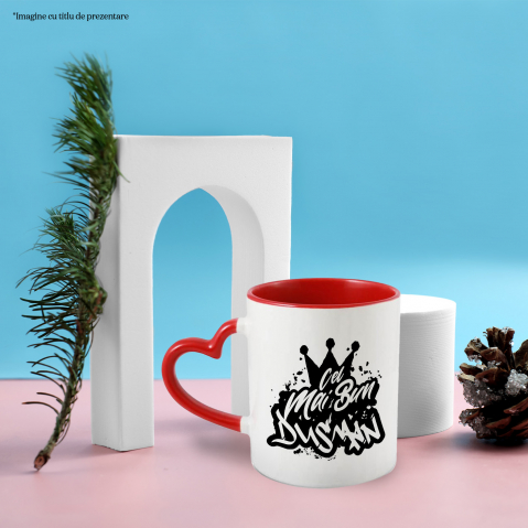 Cana Pentru Cel Mai Bun dusman, Apreciere, Cadou, Rasplata, Multumire, 330ml, Ceramica cu Maner Inima Rosie [1]