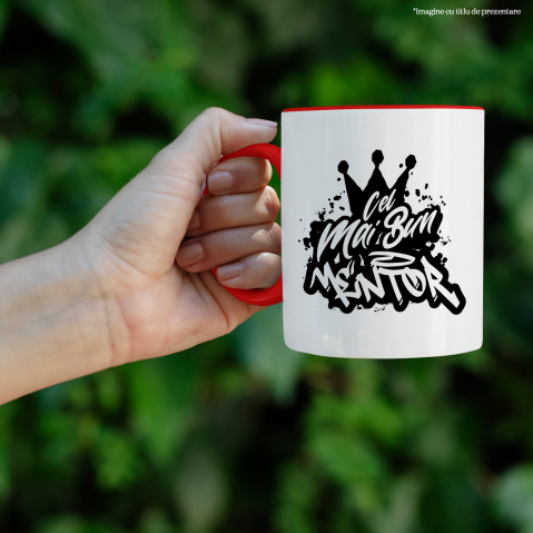 Maner Rosu - Cana Pentru Cel Mai Bun mentor, Apreciere, Cadou, Rasplata, Multumire, 330ml, Ceramic cu Maner Rosu