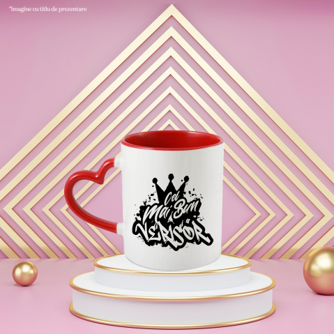 Cana Pentru Cel Mai Bun verisor, Apreciere, Cadou, Rasplata, Multumire, 330ml, Ceramica cu Maner Inima Rosie [1]