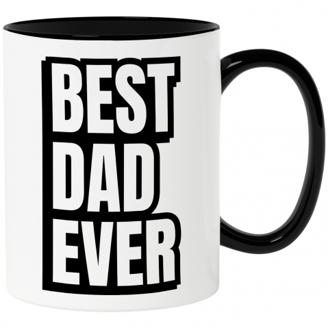 Maner Negru - Cana pentru Tata cu Mesaj in Engleza Best Dad Ever, Cel mai Bun Tata din Lume, Tata, ParintiCeramica, 330ml, cu Maner Negru
