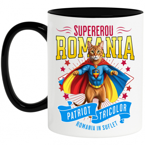 Supereroi - Cana Personalizata Pisica Abisiniană în Costum de Căpitan România – Supererou pentru Copii și Iubitorii de Animale