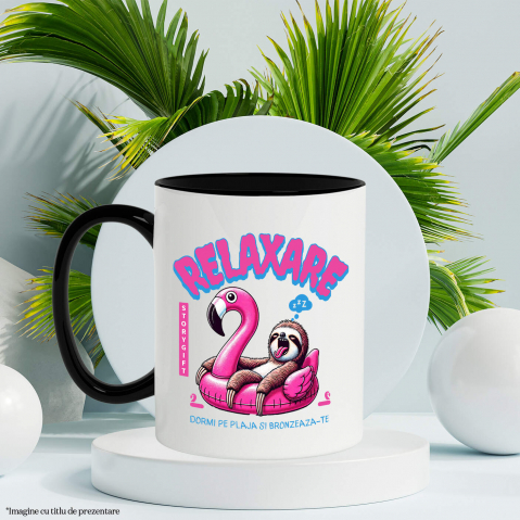 Cana Personalizata Animal Leneș Pe Flamingo – Cadou Personalizat Amuzant Pentru Relaxare [2]